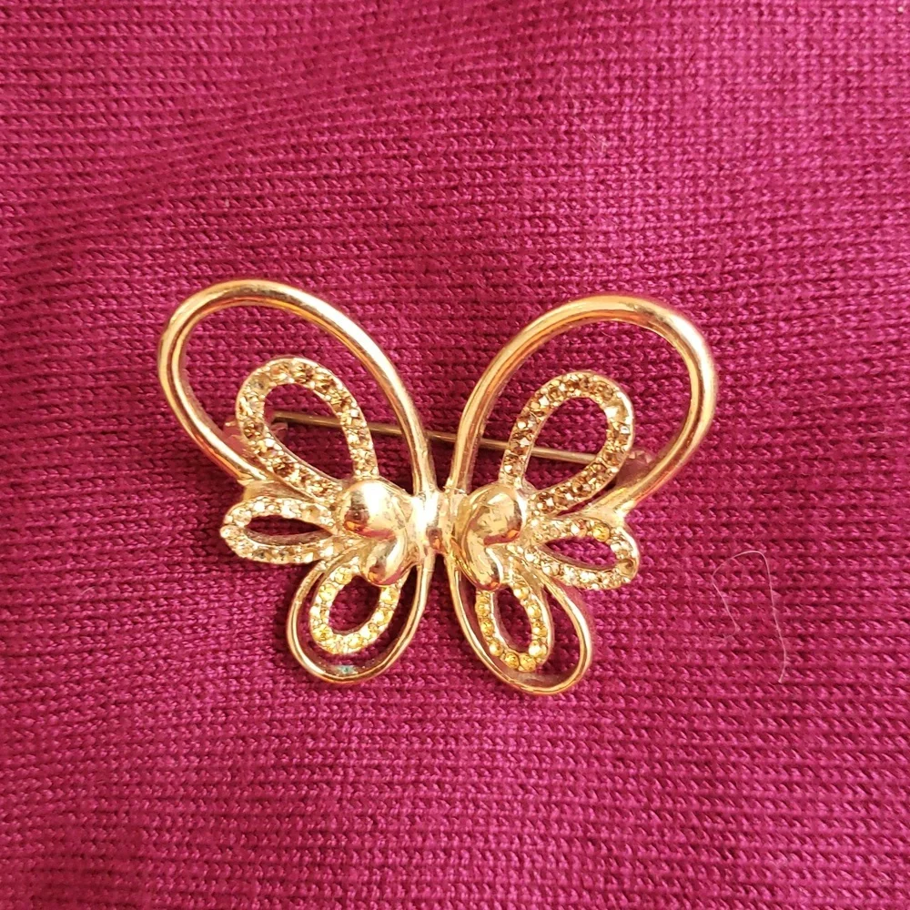 3/$20 Butterfly Pin Goldtone with Clear Crystals